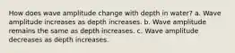 How does wave amplitude change with depth in water? a. Wave amplitude increases as depth increases. b. Wave amplitude remains the same as depth increases. c. Wave amplitude decreases as depth increases.