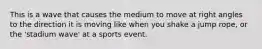 This is a wave that causes the medium to move at right angles to the direction it is moving like when you shake a jump rope, or the 'stadium wave' at a sports event.