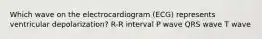 Which wave on the electrocardiogram (ECG) represents ventricular depolarization? R-R interval P wave QRS wave T wave