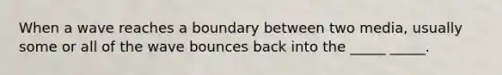 When a wave reaches a boundary between two media, usually some or all of the wave bounces back into the _____ _____.