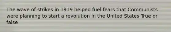 The wave of strikes in 1919 helped fuel fears that Communists were planning to start a revolution in the United States True or false