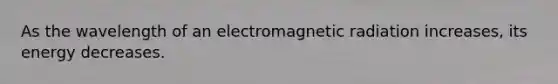 As the wavelength of an electromagnetic radiation increases, its energy decreases.