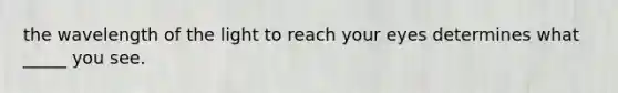 the wavelength of the light to reach your eyes determines what _____ you see.
