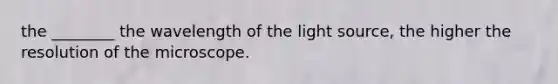 the ________ the wavelength of the light source, the higher the resolution of the microscope.