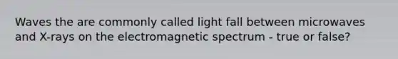 Waves the are commonly called light fall between microwaves and X-rays on the electromagnetic spectrum - true or false?