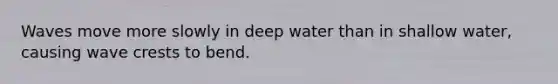 Waves move more slowly in deep water than in shallow water, causing wave crests to bend.