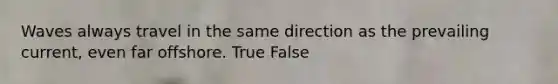 Waves always travel in the same direction as the prevailing current, even far offshore. True False