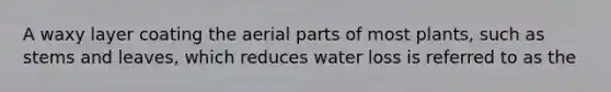 A waxy layer coating the aerial parts of most plants, such as stems and leaves, which reduces water loss is referred to as the