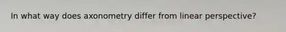 In what way does axonometry differ from linear perspective?