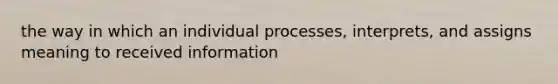 the way in which an individual processes, interprets, and assigns meaning to received information