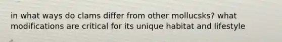 in what ways do clams differ from other mollucsks? what modifications are critical for its unique habitat and lifestyle