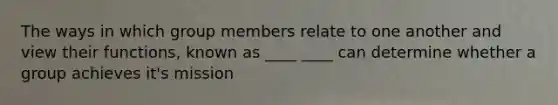 The ways in which group members relate to one another and view their functions, known as ____ ____ can determine whether a group achieves it's mission