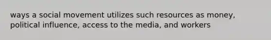 ways a social movement utilizes such resources as money, political influence, access to the media, and workers