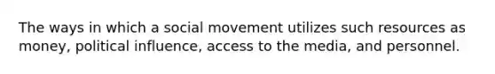 The ways in which a social movement utilizes such resources as money, political influence, access to the media, and personnel.