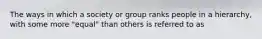 The ways in which a society or group ranks people in a hierarchy, with some more "equal" than others is referred to as