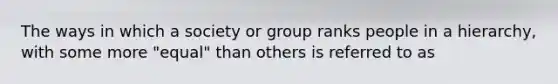 The ways in which a society or group ranks people in a hierarchy, with some more "equal" than others is referred to as