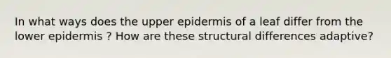 In what ways does the upper epidermis of a leaf differ from the lower epidermis ? How are these structural differences adaptive?