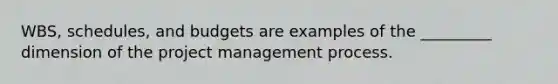 WBS, schedules, and budgets are examples of the _________ dimension of the project management process.