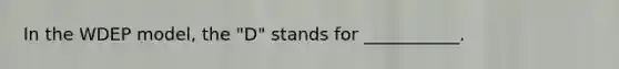 In the WDEP model, the "D" stands for ___________.