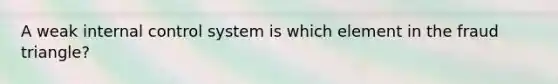 A weak internal control system is which element in the fraud​ triangle?