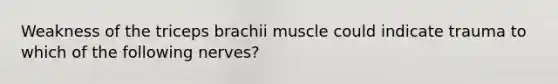 Weakness of the triceps brachii muscle could indicate trauma to which of the following nerves?