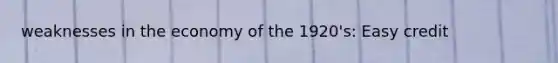 weaknesses in the economy of the 1920's: Easy credit