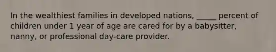 In the wealthiest families in developed nations, _____ percent of children under 1 year of age are cared for by a babysitter, nanny, or professional day-care provider.