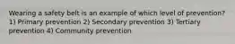 Wearing a safety belt is an example of which level of prevention? 1) Primary prevention 2) Secondary prevention 3) Tertiary prevention 4) Community prevention