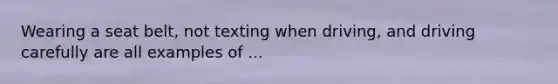 Wearing a seat belt, not texting when driving, and driving carefully are all examples of ...