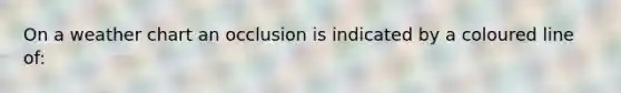 On a weather chart an occlusion is indicated by a coloured line of: