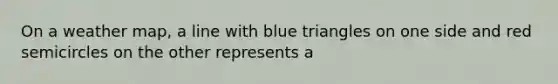 On a weather map, a line with blue triangles on one side and red semicircles on the other represents a