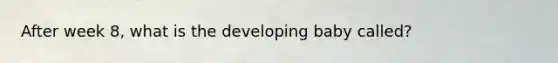 After week 8, what is the developing baby called?