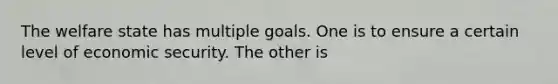 The welfare state has multiple goals. One is to ensure a certain level of economic security. The other is