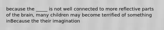 because the _____ is not well connected to more reflective parts of the brain, many children may become terrified of something inBecause the their imagination
