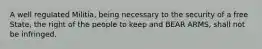 A well regulated Militia, being necessary to the security of a free State, the right of the people to keep and BEAR ARMS, shall not be infringed.