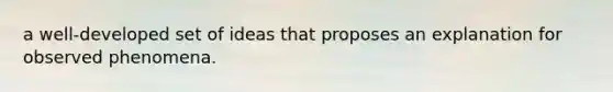 a well-developed set of ideas that proposes an explanation for observed phenomena.