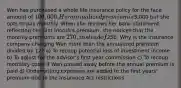 Wen has purchased a whole life insurance policy for the face amount of 100,000. Her annualized premium is3,000 but she opts to pay monthly. When she reviews her bank statement, reflecting her first month's premium, she notices that the monthly premiums are 270, instead of250. Why is the insurance company charging Wen more than the annualized premium divided by 12? a) To recoup potential loss of investment income b) To adjust for the advisor's first year commission c) To recoup mortality costs if Wen passed away before the annual premium is paid d) Underwriting expenses are added to the first years' premium due to the Insurance Act restrictions