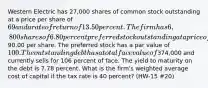 Western Electric has 27,000 shares of common stock outstanding at a price per share of 69 and a rate of return of 13.50 percent. The firm has 6,800 shares of 6.80 percent preferred stock outstanding at a price of90.00 per share. The preferred stock has a par value of 100. The outstanding debt has a total face value of374,000 and currently sells for 106 percent of face. The yield to maturity on the debt is 7.78 percent. What is the firm's weighted average cost of capital if the tax rate is 40 percent? (HW-15 #20)