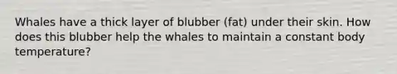 Whales have a thick layer of blubber (fat) under their skin. How does this blubber help the whales to maintain a constant body temperature?