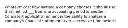 Whatever cost flow method a company chooses it should use that method ___ from one accounting period to another. Consistent application enhances the ability to analyze a company's financial statements over successive time periods.