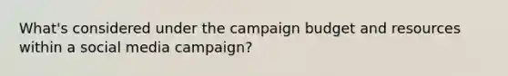 What's considered under the campaign budget and resources within a social media campaign?