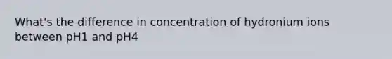 What's the difference in concentration of hydronium ions between pH1 and pH4