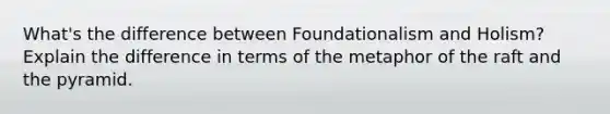 What's the difference between Foundationalism and Holism?Explain the difference in terms of the metaphor of the raft and the pyramid.