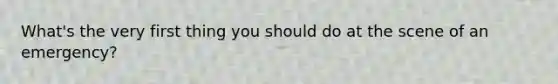 What's the very first thing you should do at the scene of an emergency?