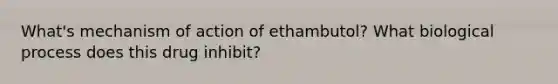 What's mechanism of action of ethambutol? What biological process does this drug inhibit?