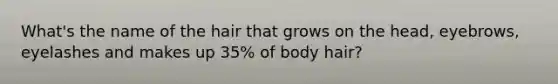 What's the name of the hair that grows on the head, eyebrows, eyelashes and makes up 35% of body hair?