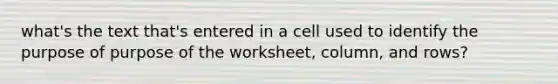 what's the text that's entered in a cell used to identify the purpose of purpose of the worksheet, column, and rows?