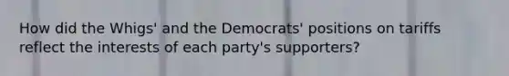 How did the Whigs' and the Democrats' positions on tariffs reflect the interests of each party's supporters?