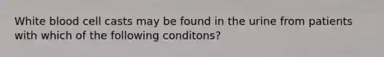 White blood cell casts may be found in the urine from patients with which of the following conditons?