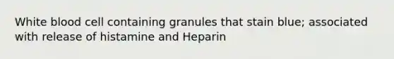 White blood cell containing granules that stain blue; associated with release of histamine and Heparin